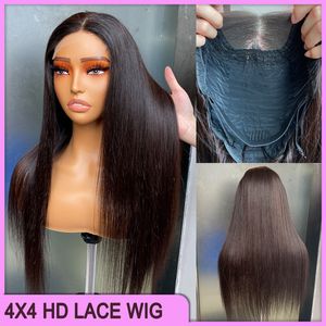 Оптовая цена на продажу Малазийский перуанский бразильский натуральный черный шелковистый прямой 4x4 HD парик с кружевной застежкой 100% необработанные человеческие волосы Virgin Remy