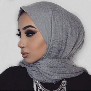 Хлопково-льняная мусульманская накидка и шаль, исламский тюрбан, готовый к ношению женский головной платок, новый женский мятый хиджаб под шарфом271z