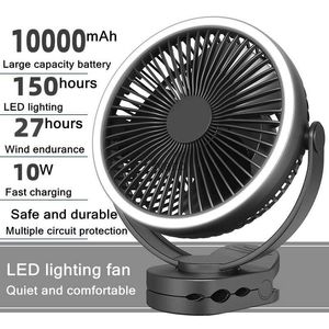 Elektrikli fanlar 10000mAh Pil USB Şarj Kamp Tavan Kelepçesi Led Masa Lambası ve Hava Soğutmalı Havalandırma H240313