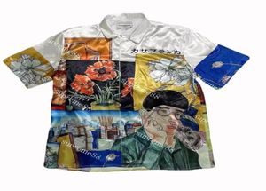 Kazabaş Sanatçı Yağlı Boya Erkekler Tasarımcı Gömlek Japon Tarzı Kısa Kollu Gömlek Erkek ve Kadın Moda Yaz Polos1246221