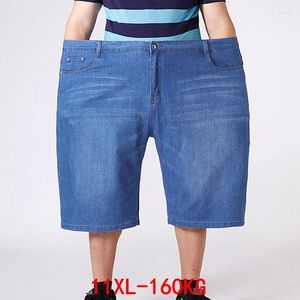Erkek kot pantolon artı 9xl 10xl 11xl büyük gevşek denim şort yaz yüksek bel elastik 52 54 56 mavi siyah