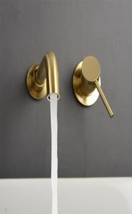 Минимализм смеситель для ванной комнаты с одной ручкой настенный черный матовый золотой смеситель для воды 360 градусов вращающийся7558385