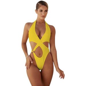 Yüzme Kadınlar İçin Tek Parça Mayolar Seksi Kesim Mayoları Halter Bikini Çapraz Ön Mayo Geri Mayolar Brezilya Sucul Sports 240311