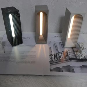Gece Işıkları Nordic Art Cement Masa Masa Lambası Dev Mimari Işık Tasarımcısı Deco Dimmable Bitkisel Hediye USB Şarj Edilebilir