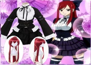 Anime Kostümler Peri Kuyruk Erza Scarlet Siyah Hizmetçi Lolita Cosplay Kostüm Uzun Kırmızı Peruklar Cadılar Bayramı Karnavalı Üniforma için Cutomemade 4006359