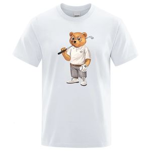 Мужская футболка с плюшевым мишкой для гольфа, летняя хлопковая спортивная рубашка, дышащая свободная одежда в стиле хип-хоп, уличная с короткими рукавами 240313