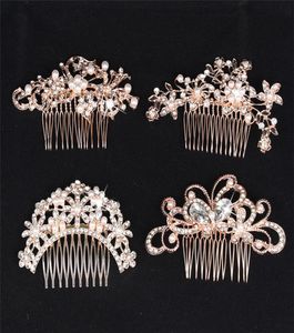 Gül Altın İnci Saç Comb Kristal Çiçek Kelebek Kaçaklar Kadınlar İçin Düğün Partisi Takı Rhinestone Kızlar Saç Aksesuarları2628759