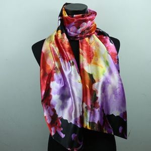 9 стилей Лаванда, красный, черный шарф с цветком лилии, женская мода, атласная картина маслом, длинная шаль, пляжный шелковый шарф 160X50 см, S278w