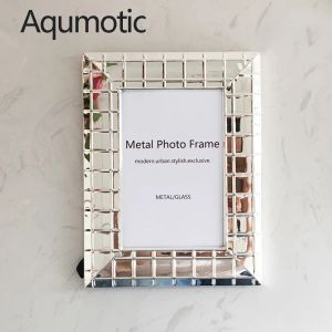 Рамка Aqumotic Nordic Iron, фоторамка, простая серебряная зеркальная рамка для фотографий, декоративная металлическая установка на стену, 6 дюймов, 7 дюймов, 8 дюймов, инструмент для офисного стола