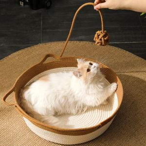 Paspaslar Yeni Pet Kedi Sepetleri Kedi Mat Köpek Yatağı El yapımı bambu dokuma dört mevsim rahat yuva küçük orta kedi köpekleri için