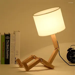 Ночные огни Thrisdar E27 Nordic Деформируемый робот Настольная лампа с тканевым абажуром Креативная прикроватная деревянная настольная лампа для спальни для чтения
