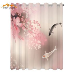 Шторы с рыбой кои, шторы с цветком сакуры в Японии с культурой существ, природа, ориентация, гостиная, спальня, оконные шторы, розовые