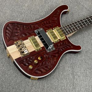 2024 Fabrika Özelleştirilmiş Yüksek Kaliteli 4-String Log Rengi Elecal Guitar Bas Gitar Ücretsiz Kargo