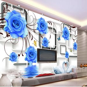 На заказ любой размер Голубая роза Лебедь 3D ТВ настенная роспись 3d обои 3d обои для ТВ backdrop201w