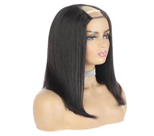 U parça peruk pixie kesilmiş kısa insan saç peruvian remy düz bob peruklar için siyah kadınlar için ön kopuk saç çizgileri klips kısa bob2833707