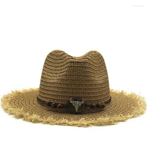 Geniş Kötü Şapkalar 2024 Panama Straw Womens Sun Hat Yaz Dispy Fedora Plaj Kapağı UV Koruma