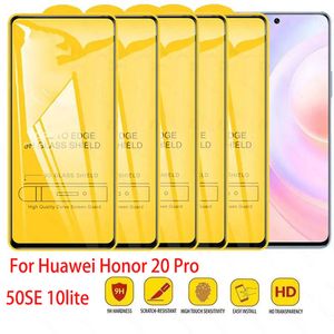 Filme de vidro temperado 9D para Huawei Honor 20 Pro 50SE 10 9 Lite 20i 20S 10i X8 X7 8X 8A 9A 9X X9 9C Cobertura completa Filmes de vidro protetor de tela transparente + caixa de varejo