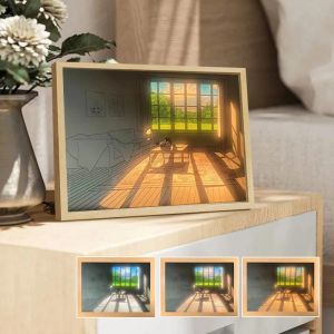 Moldura decorativa com luz para pintura, moldura de madeira com led usb, moldura luminosa para fotos, decoração de lâmpada de parede, decoração para sala de estar