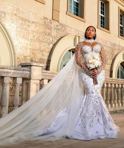 Свадебное платье русалки с кристаллами Llusion с высоким воротом и длинными рукавами, свадебные платья больших размеров, платья невесты с бусинами, Robes De Mariee 326 es