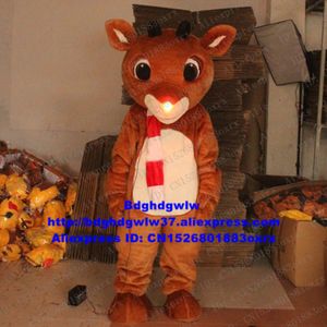 Maskot kostümleri uzun kürk rudolph kırmızı burun ren geyiği charlie milu geyik maskot kostümü yetişkin karakter fiesta müzik karnavalı zx2546
