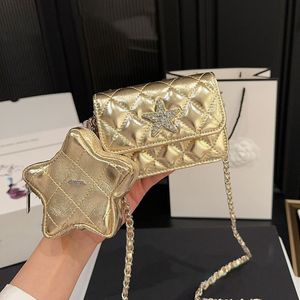 12cm Mini Yıldız Çantası Kadın Tasarımcı Cüzdan Bel Çanta Patent Deri Matelasse Zincir Altın Donanım Akşam Debriyaj Sevimli Para Çantası Alışveriş Kart Tutucu Fanny Pack