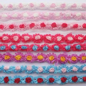 Acessórios de cabelo 10y/lote 5cm chiffon rosa flor renda para bebês meninas bandana diy artesanato crianças vestido roupas sapatos costura