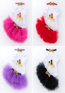 Bebek Giyim Setleri Kız Sequins Bow Head Band Mektubu Romper Tutu Dantel Etekler 3pcsset Butik Yenidoğan Partisi Kıyafetleri M3554367607