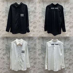Mulheres bordadas blusa camisa branco preto designer camisas de manga longa manga botão camisas de grife topos