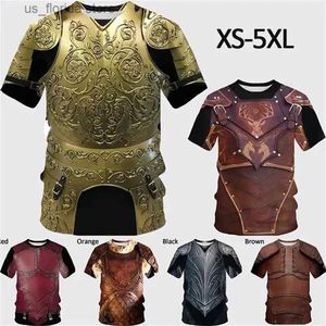 Erkek Tişörtler Ortaçağ Şövalye Zırhı Giyim Giyim 3D Baskı Askeri Fan Cosplay T-Shirt Moda Strtwear Vintage Teps T y240321