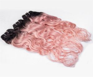 Rosa Menschenhaar spinnt zweifarbig 1b rosa nasse gewellte Haarverlängerungen 3 Teile/los Ombre tiefe Welle peruanische reine Haarbündel6854973