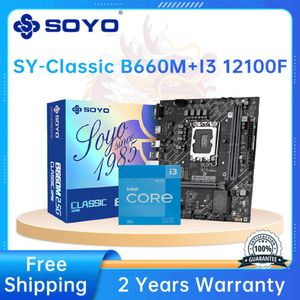 Soyo sy b660m 2.5g clássico com cpu intel 12th i3 12100f chip (lga1700) placa-mãe de jogos para pc desktop m.2 canal duplo ddr4 ram