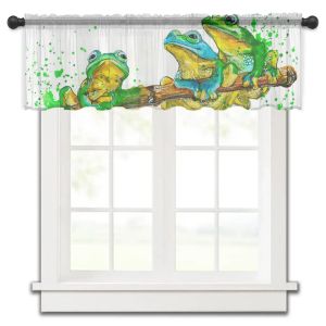 Perdeler kurbağa bambu direği yeşil nokta el boyalı mutfak perdeler tül şefi kısa perde yatak odası oturma odası ev dekor voile perdeler