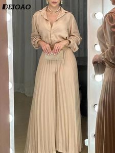 Kadınlar İki Parçalı Pantolon Deioao 2 Set Kadın Kıyafet Uzun Kollu Sonbahar Lüks Zarif Gömlek ve Yakası Vücut Dipleri Kadın Giysileri
