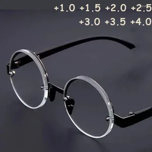 Güneş gözlüğü unisex okuma gözlükleri vintage basit kristal yuvarlak çerçeve presbbiyopi gözlükler temiz lens bitmiş optik gözlük diyopter