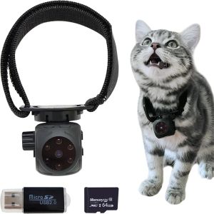 Câmera com coleira para animais de estimação, sem necessidade de wi-fi, mini câmera escondida com áudio/vídeo, cartão sd, visão noturna infravermelha, câmera com coleira para gatos