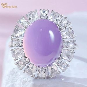 Küme Yüzükleri Wong Rain 925 Sterling Gümüş 10 12 mm Oval Yeşim Yüksek Karbon Elmas Taş Zarif Kadınlar Halk Hinsi Mücevher Düğün Hediyeleri