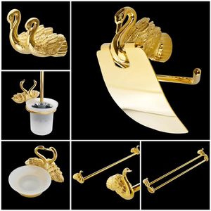 Swan Gold Banyo Donanım Seti Set Aksesuarları Duvar Raf Havlu Çubuk Raf Raylı Raylı Askı Tuvalet Fırça Kağıt Tutucu MB-0969A 240312