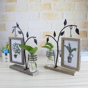 Рамка Family Piture Frame 4x6 Вертикальные металлические рамки для фотографий на столе в виде дерева со стеклянной вазой для террариума Цветочные растения (дерево)