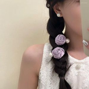 Заколки для волос, элегантная изысканная розовая модная милая шелковая атласная заколка для волос в корейском стиле, винтажный головной убор с цветком
