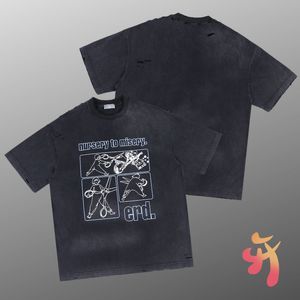 Vintage lavado buraco tshirts algodão preto dos desenhos animados graffiti manga curta solta rua masculino feminino camiseta