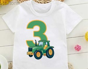 T-Shirts Sevimli Çiftçi Traktör 1-8 Yaşında Mutlu Yıllar Tişörtlü Tişört Çocuk Doğum Günü Partisi Hediye Çocuklar Komik Tişört Üstleri LDD240314