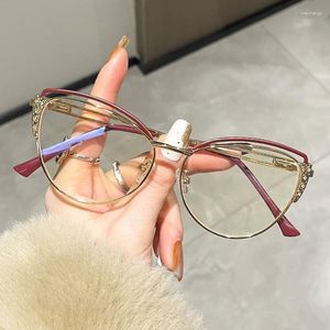 Güneş gözlükleri çerçeveler kadın moda rhinestone anti mavi ışık camları ultralight kedi göz optik gözlükler bayanlar ofis bilgisayar gözlükleri