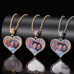 Ювелирные изделия, кулон с фотографией в стиле хип-хоп для мужчин и женщин, пары, фоторамка в форме сердца, циркониевое ожерелье с высоким чувством