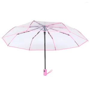 Зонты Прозрачный Зонт Полностью Автоматический Трехкратный Прозрачный Складной Мини-Портативный Розовый Штатив Для Дождливого Дня Для Мужчин И Женщин