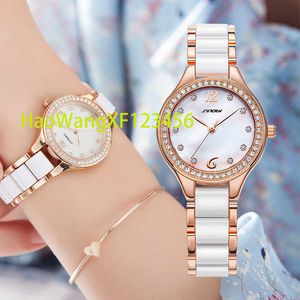 SINOBI женские роскошные часы женские розовое золото элегантные женские кварцевые наручные часы с бриллиантами керамические водонепроницаемые часы Reloj Mujer подарок
