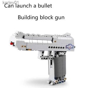 Пистолет-игрушки в сборе Пластиковая модель пистолета может стрелять пулями Игровой реквизит Детские строительные блоки Подарок на день рождения Военная ветровая образовательная игрушка yq240314
