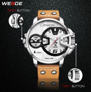 cwp WEIDE часы Мужские роскошные спортивные военные PU коричневая кожаный ремешок браслет Кварцевый механизм Аналоговые часы Наручные часы Relogio Masculino