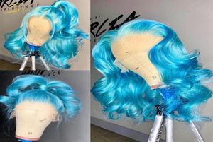 Perucas de renda azul colorido 613 loira peruca frontal cabelo humano solto corpo onda frente preplucked hd completo transparente 13x41379440