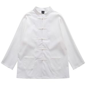 Çin tarzı standı yaka düz erkek gömlek uzun kollu bahar gündelik gömlek erkekler için siyah beyaz 240229