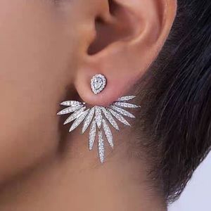 El yapımı Chocuong marka saplama küpeleri lüks mücevher 925 Sterlling Gümüş Pave Beyaz Sapphire CZ Elmas değerli taşlar Parti Açısı Kanatları Kadın Kızlar Küpe Hediye